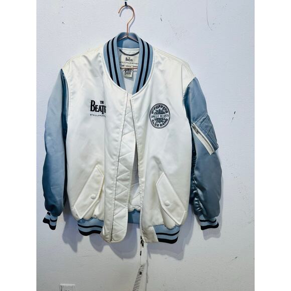 STELLA MCCARTNEY White The Beatles Get Back Embroidered Satin Bomber Jacket XS - Picture 10 of 16